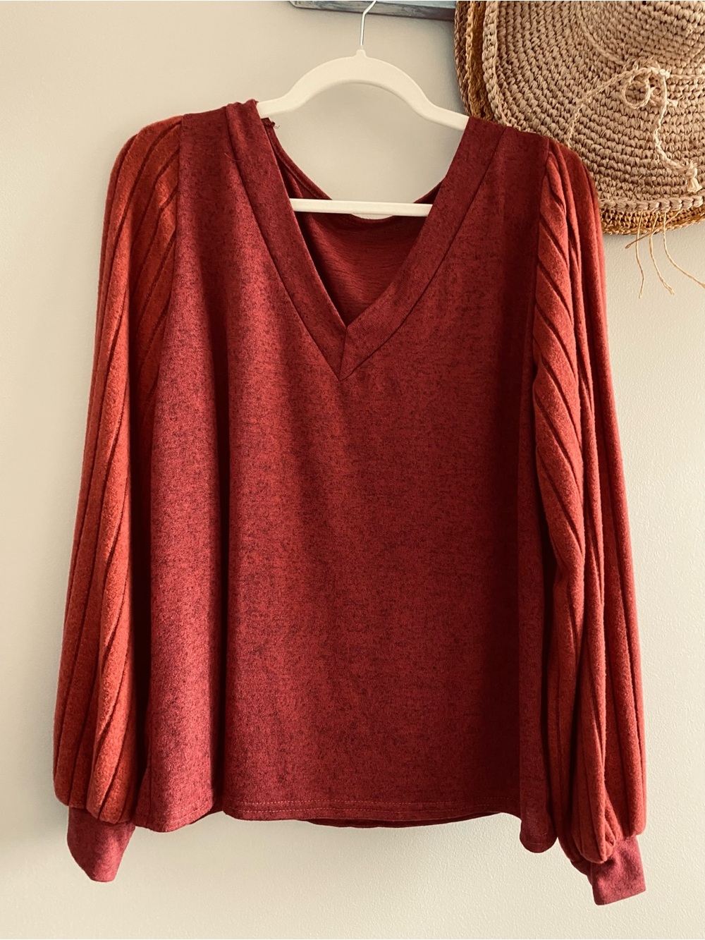 BRAND NEW VNeck Long Sleeve Pullover Sweater in Rust Red/crimson red long sleeve